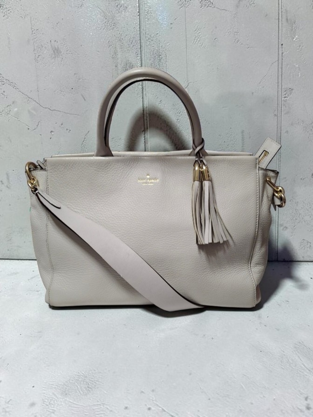 kate spade Light Gray Leather Satchel with Tassel